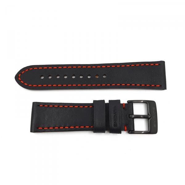 per-ref-3921 - Cinturino Glycine Pelle Nera Impunture Rosse 24mm